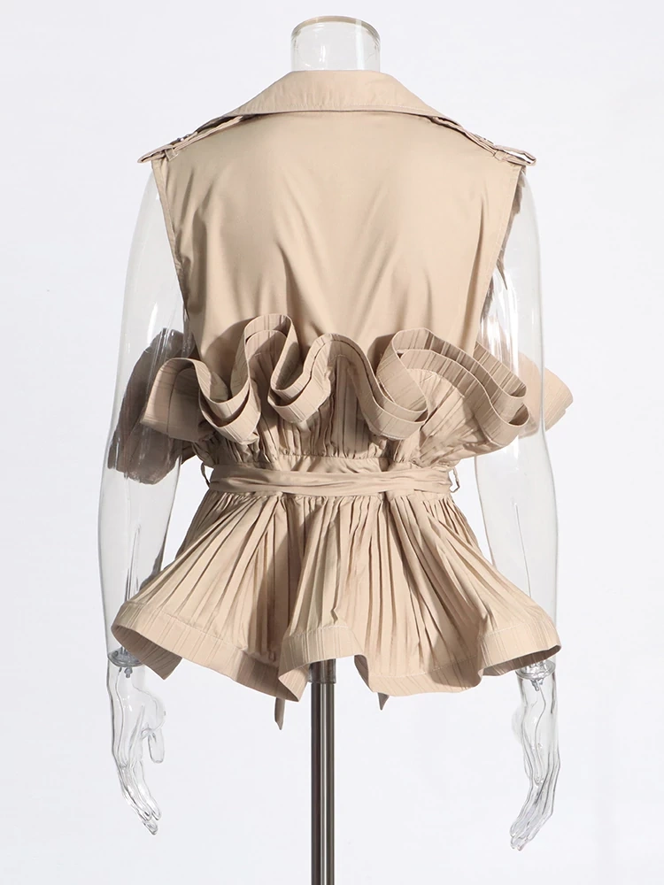 Vintage Lapel Sleeveless Vest Ruffle Edge