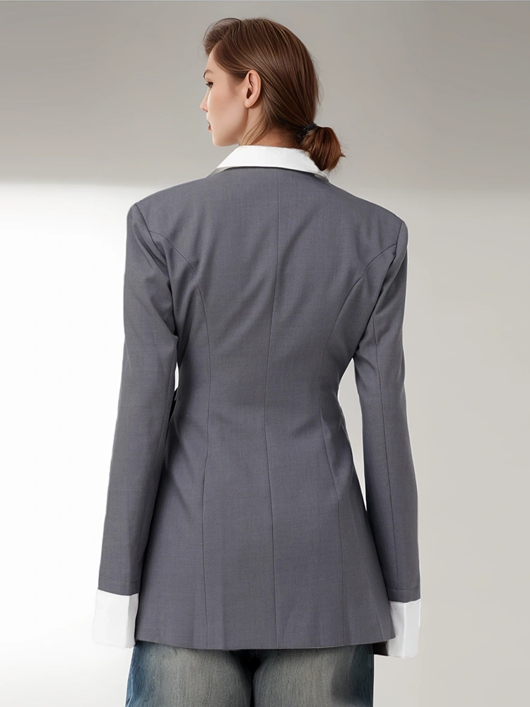 Color Blocked  Lace Up Waist Cinching Blazer