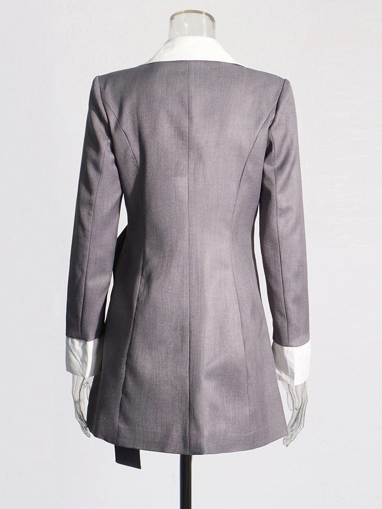 Color Blocked  Lace Up Waist Cinching Blazer