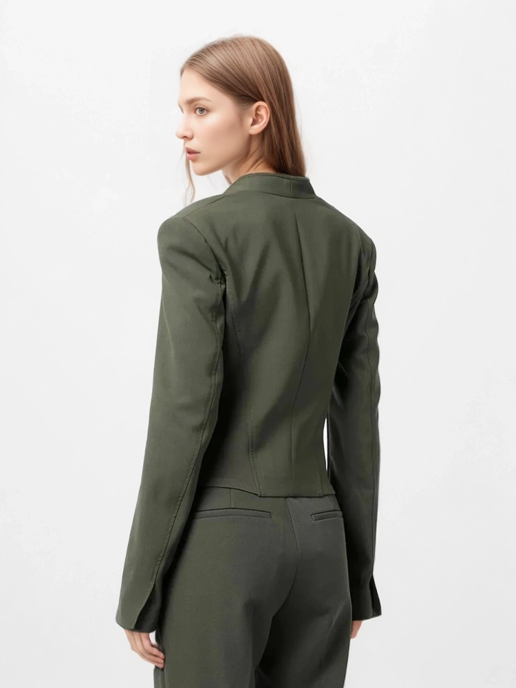 Slimming Square Collar Metal Buckle Splicing Suit Jacket