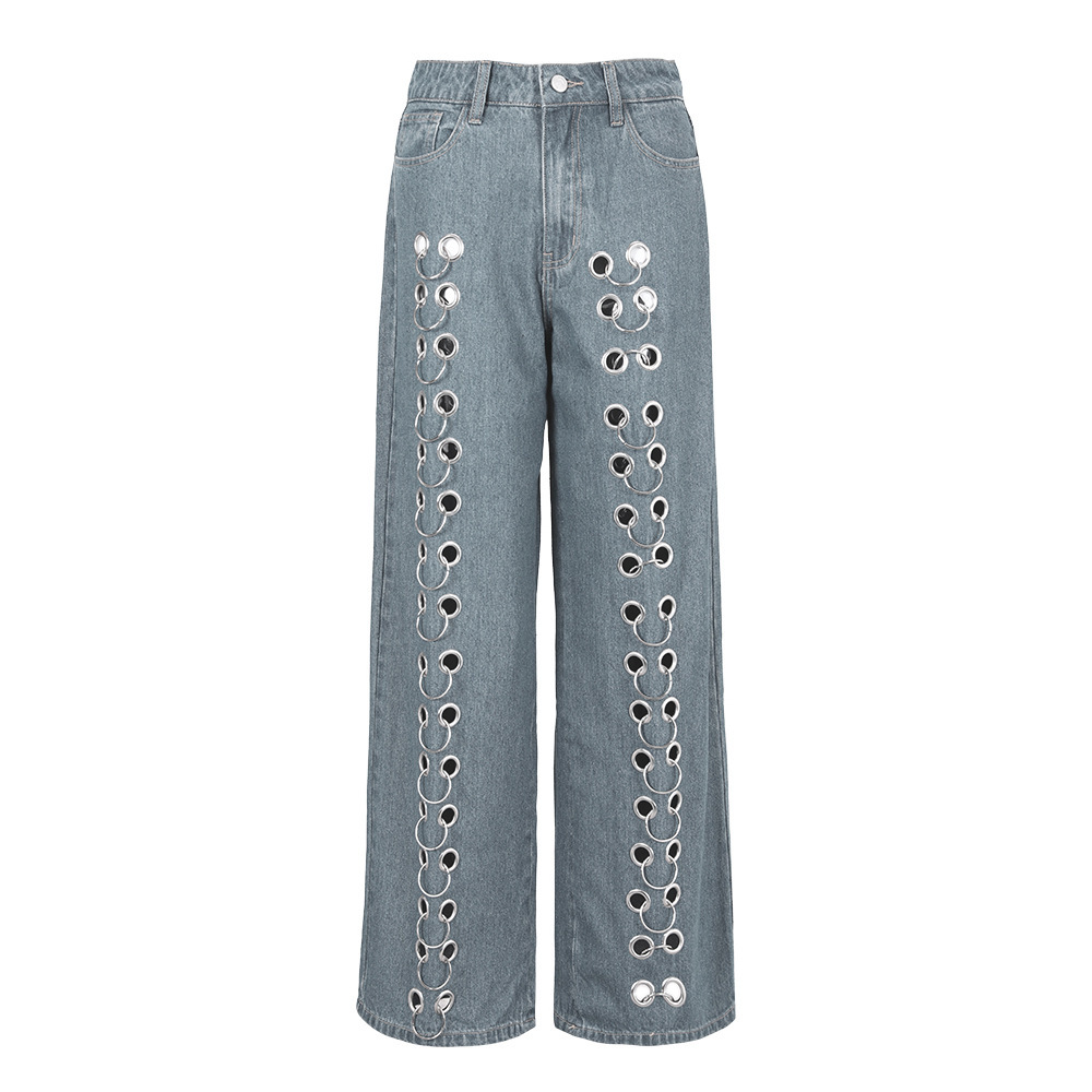 New personalized hollow loose straight leg PANTS
