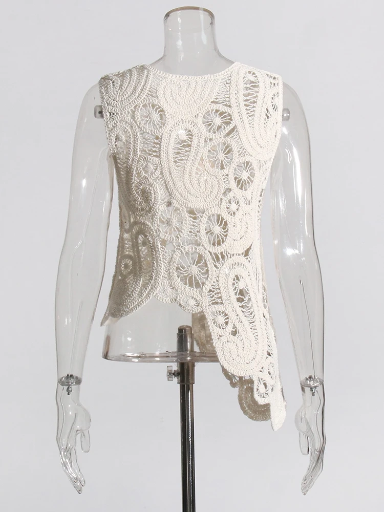 Crochet Asymmrtrical Knitting Vest Top