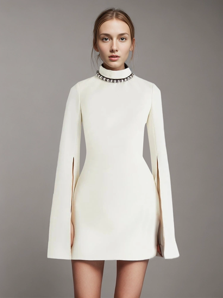 Necklace Bead Split Sleeve Mini Dress New