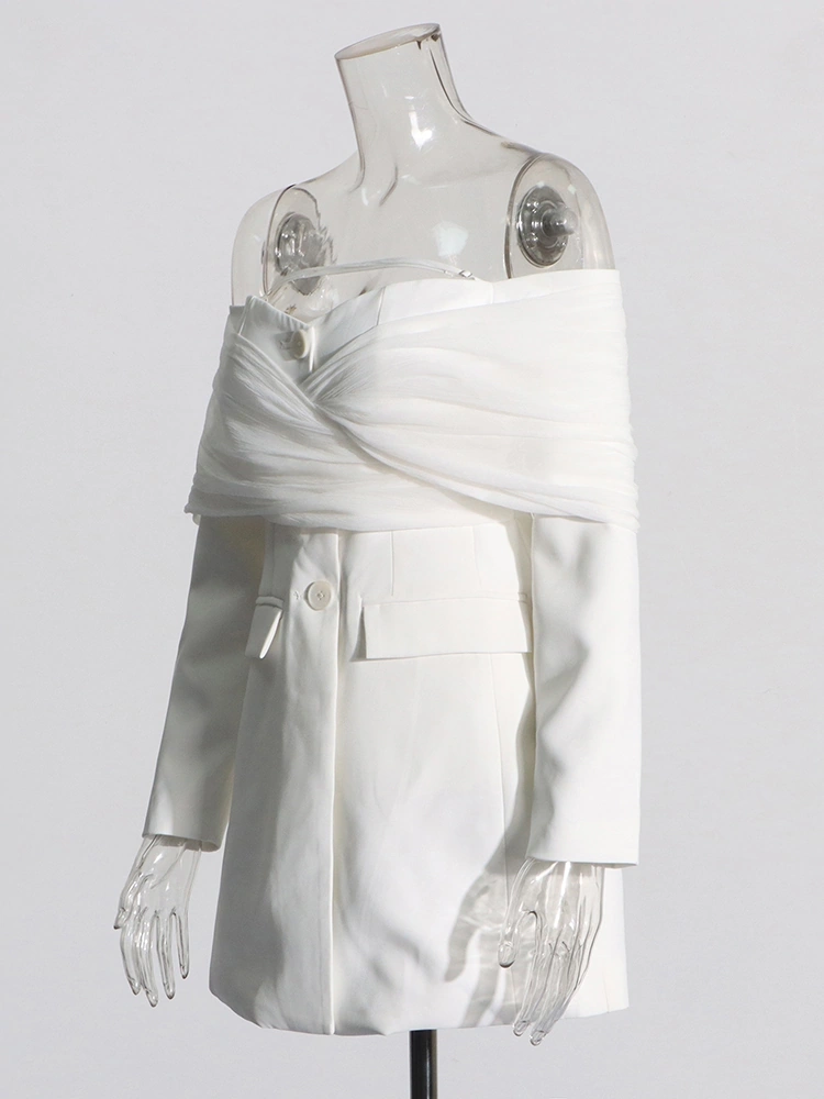 Advanced One SHoulder Mesh Spliced Suit Blazer