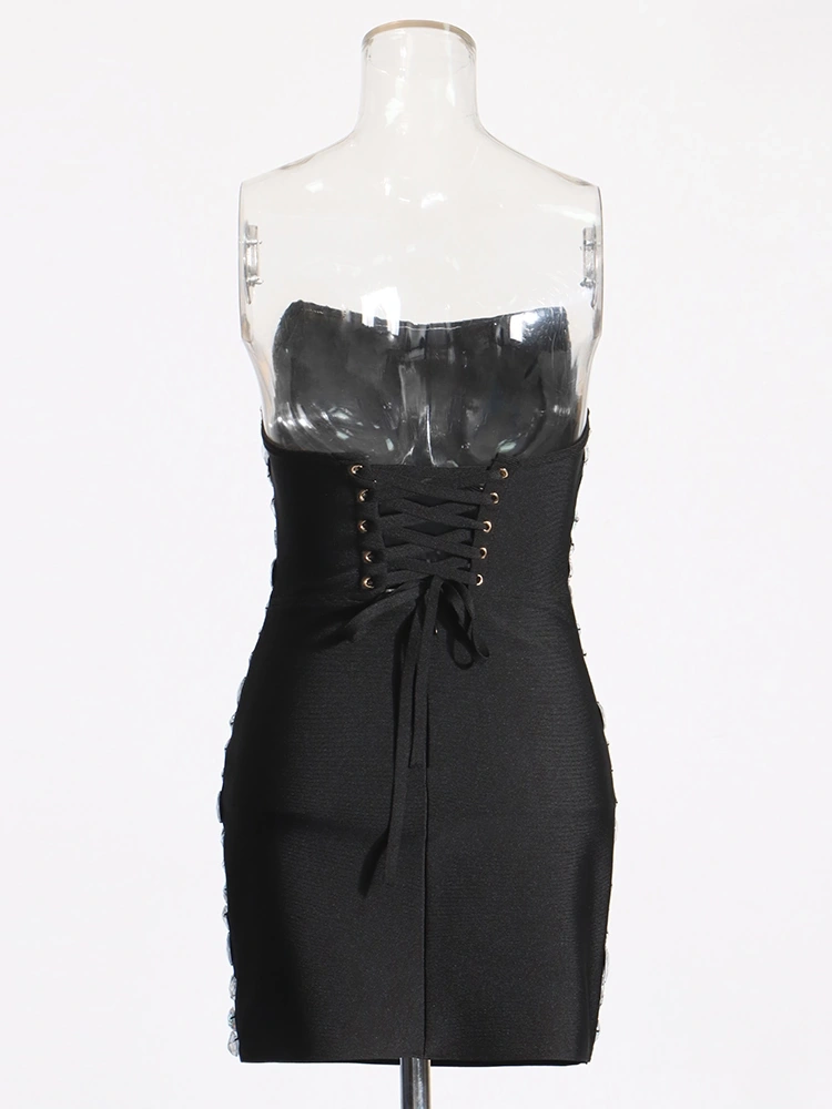 Diamonds Studded Strapless Slim Bandage Two Piece Set