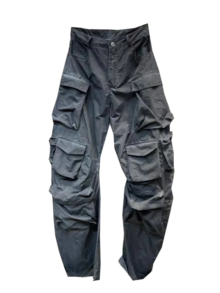 Spliced Retro  Pocket High Waist Cargo Pants