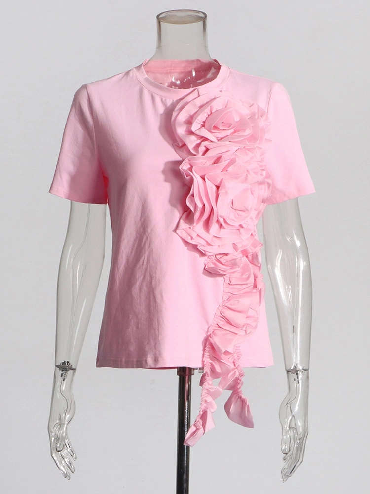 Niche Loose Wooden Floral Three-Dimensional  T-shirt New