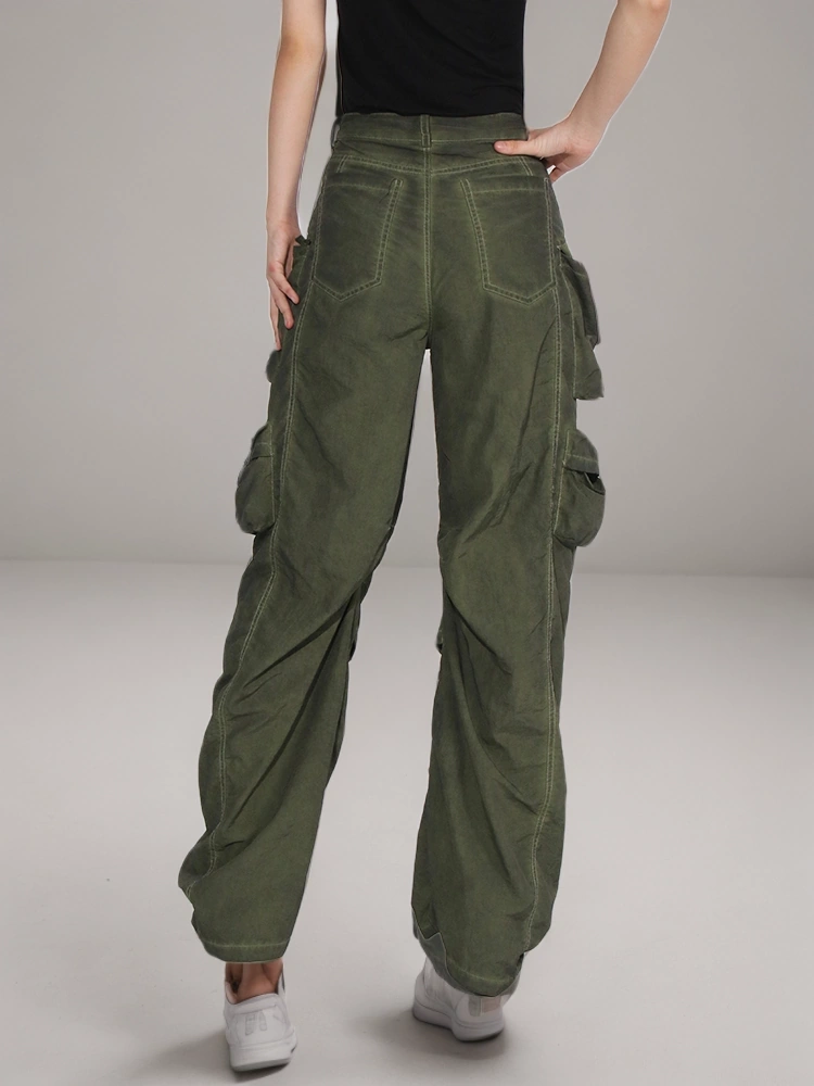 Spliced Retro  Pocket High Waist Cargo Pants