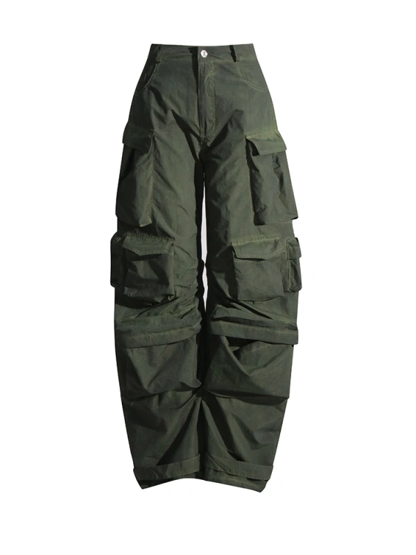 Spliced Retro  Pocket High Waist Cargo Pants