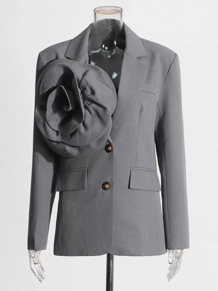 Three-dimensional Flower V Neck Loose Suit Blazer