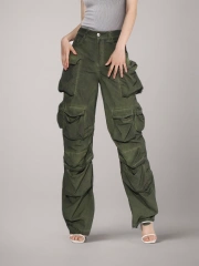 Spliced Retro  Pocket High Waist Cargo Pants