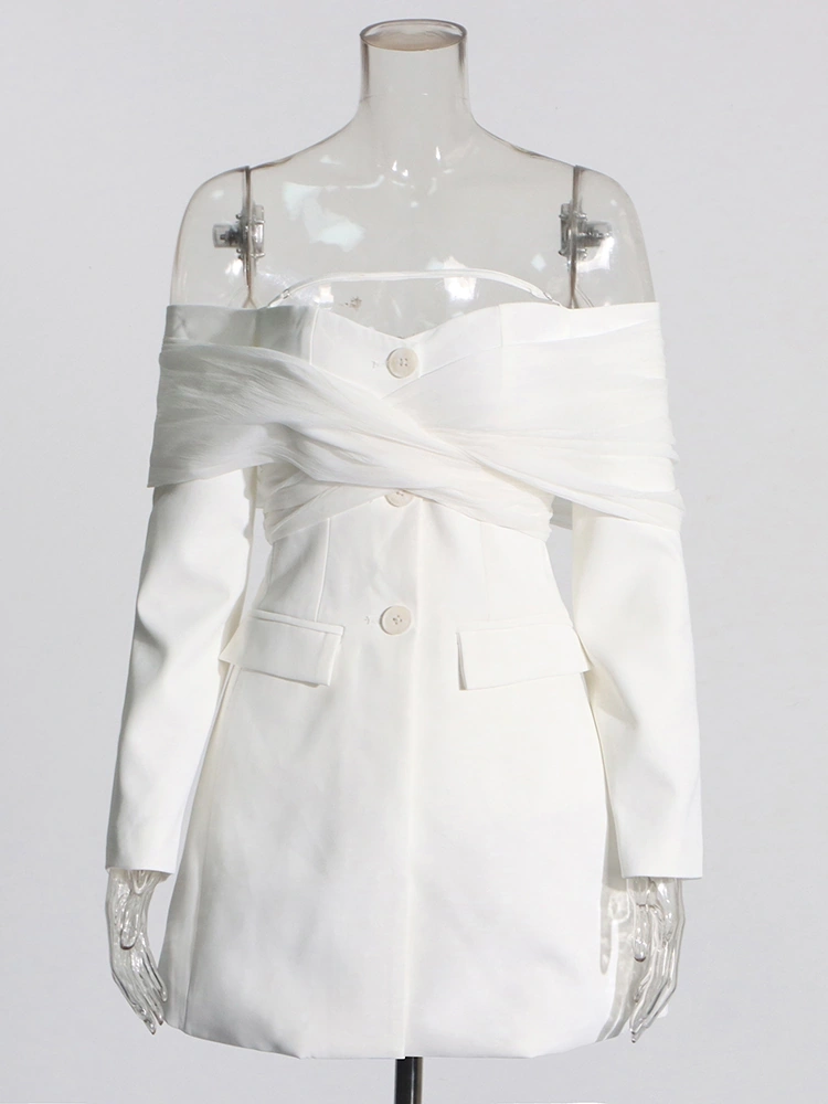 Advanced One SHoulder Mesh Spliced Suit Blazer