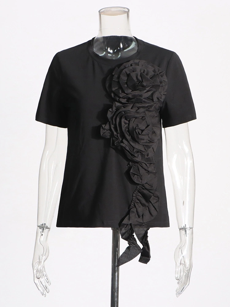 Niche Loose Wooden Floral Three-Dimensional  T-shirt New