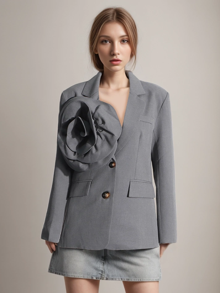 Three-dimensional Flower V Neck Loose Suit Blazer