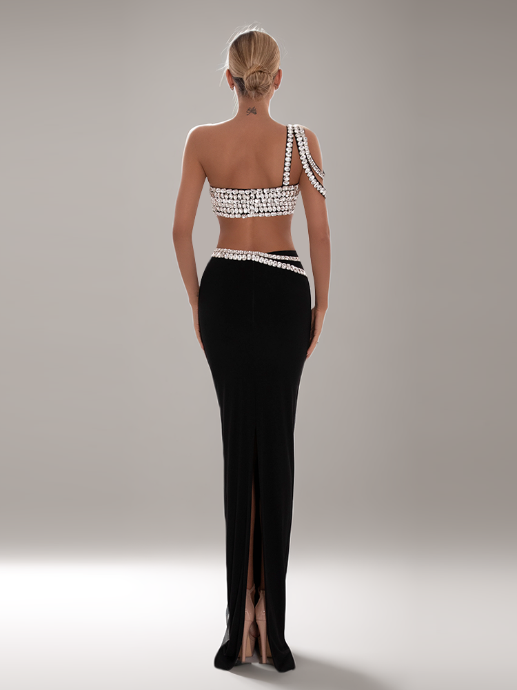 Diamonds Diagonal Sholuder Backless Two Piece Set