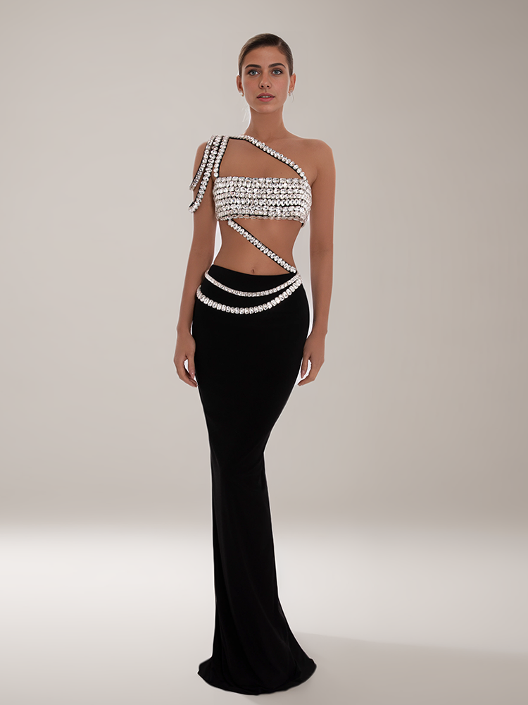 Diamonds Diagonal Sholuder Backless Two Piece Set