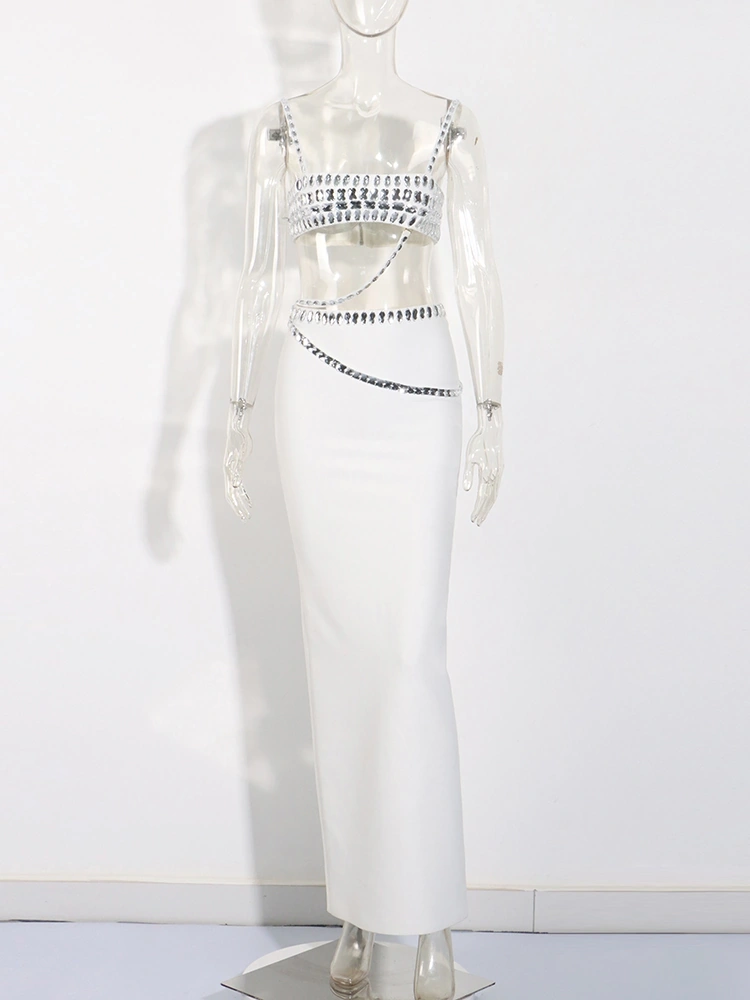 White Diamonds Bandage Backless Two Piece Set