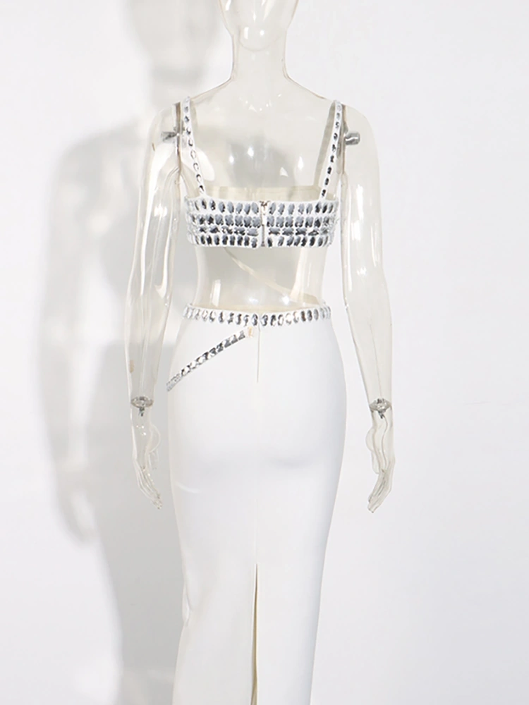 White Diamonds Bandage Backless Two Piece Set