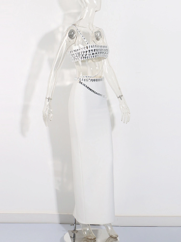 White Diamonds Bandage Backless Two Piece Set
