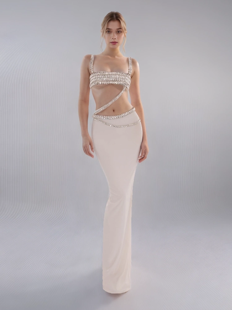 White Diamonds Bandage Backless Two Piece Set