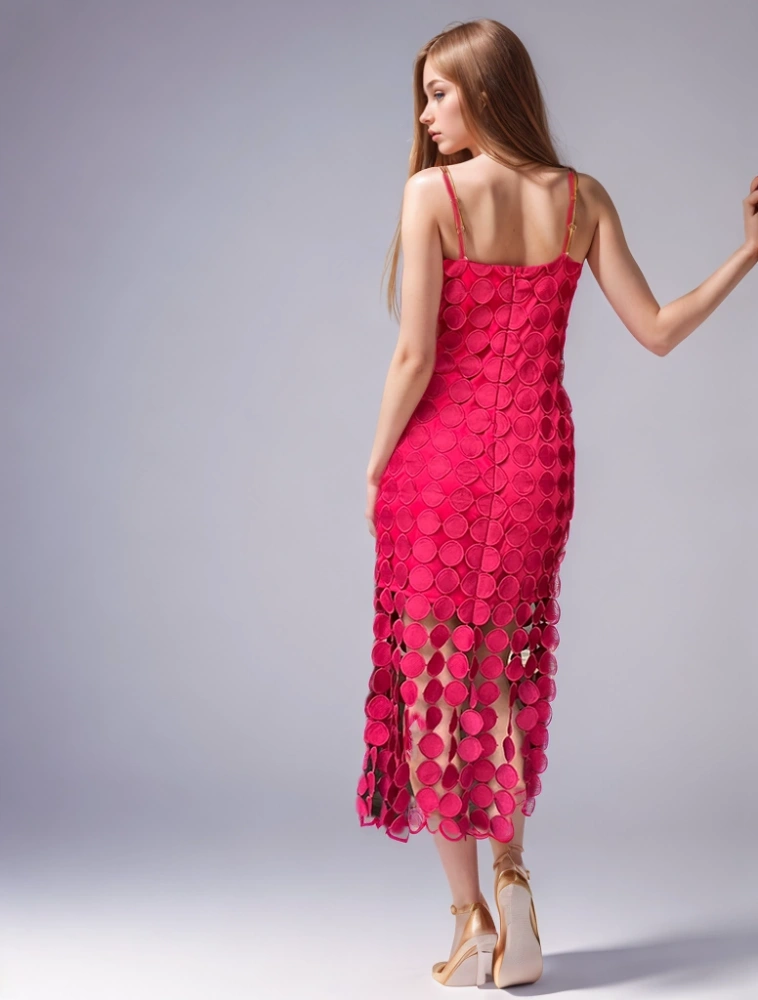 Sexy Embroidered Round Panel Hollow Out Suspender  Maxi Dresses