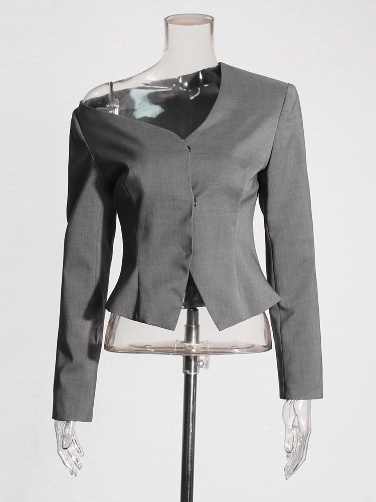 Single Shoulder  Hollow Out Slimming Suit Blazer