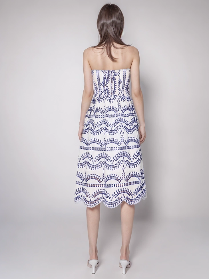 Embroidered Printing Hem Ruffled Edges Strapless Dresses New