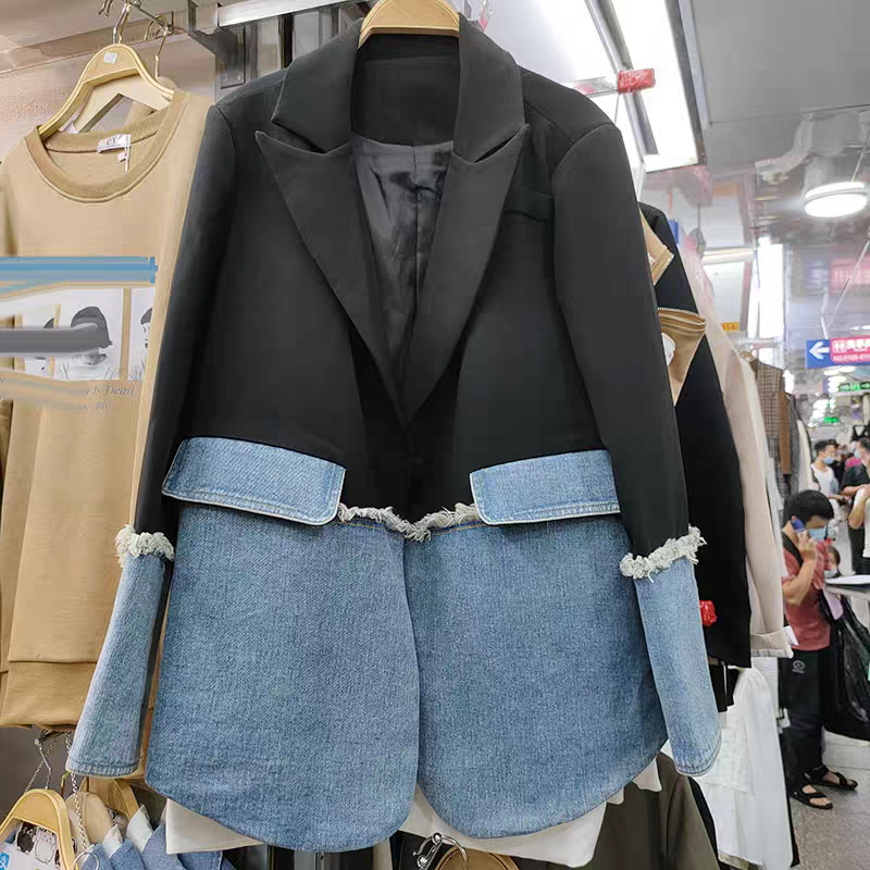 Denim Patchwork Pocket V Neck JACKET  New