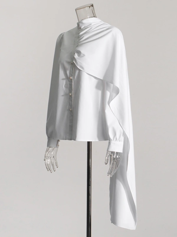 Scarf Design Irregular Long Sleeve Shirt