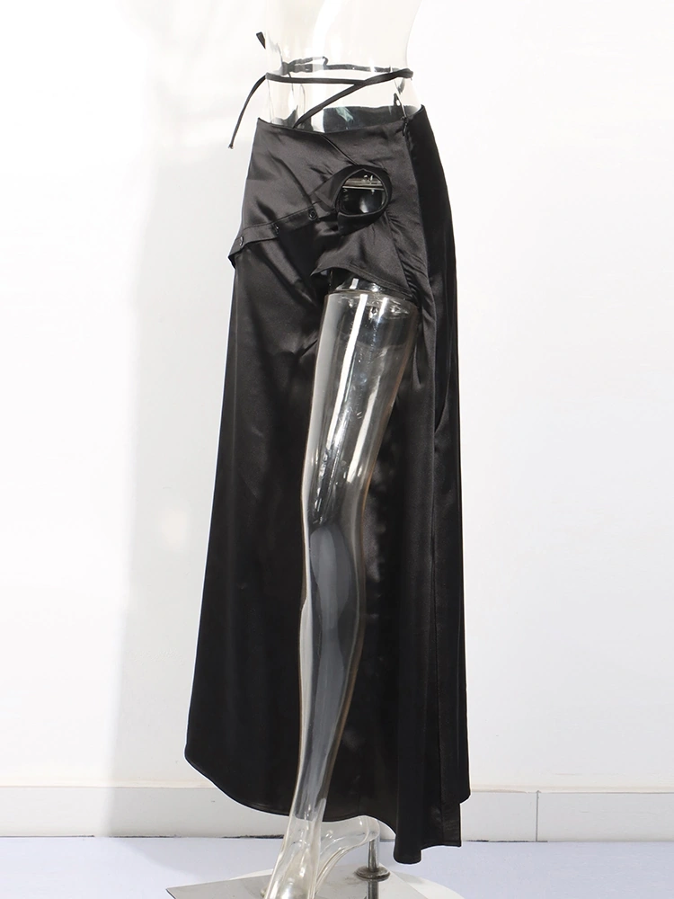 Hollow Lace Up High Wiast Skirt