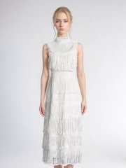 Sexy Tassel Hollow Sleevelss  White Dresses