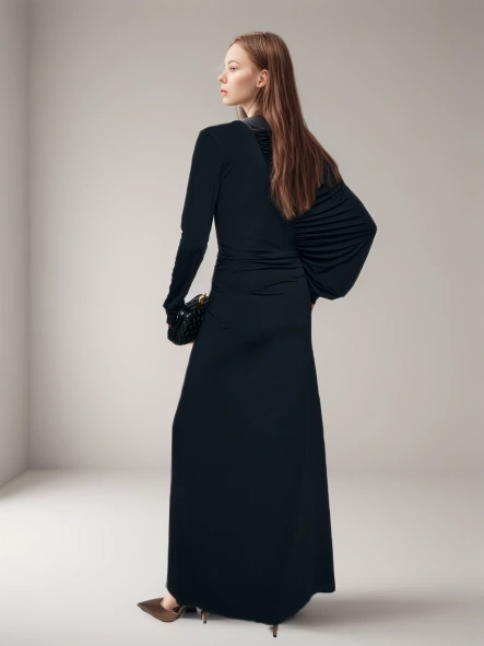 V Neck Pleated Asymmerrical  Maxi  Dresses