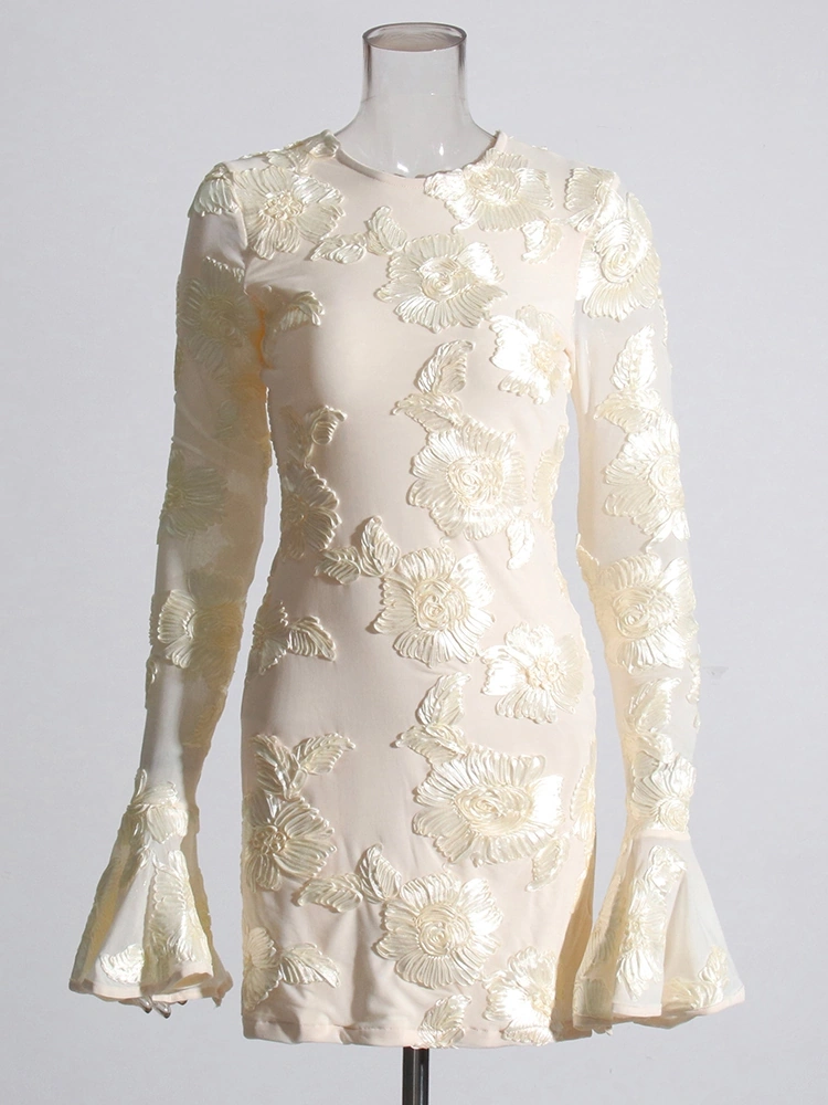 Long Sleeve Backless Slim Floral Budcuffs Dresses
