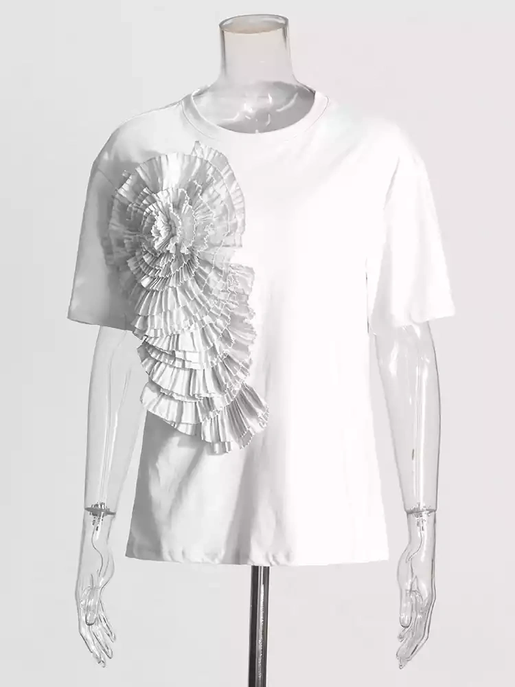 Round Neck Flower Short SLeeve T -shirt