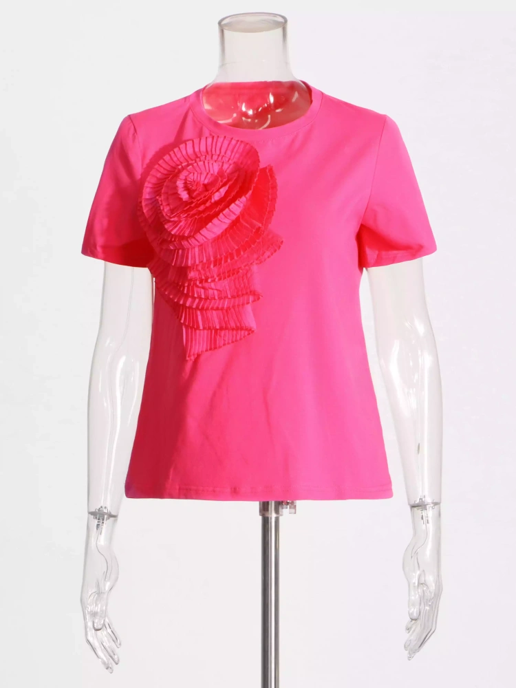 Round Neck Flower Short SLeeve T -shirt