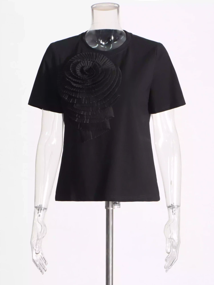 Round Neck Flower Short SLeeve T -shirt