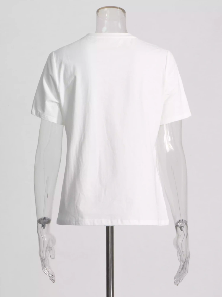 Round Neck Flower Short SLeeve T -shirt