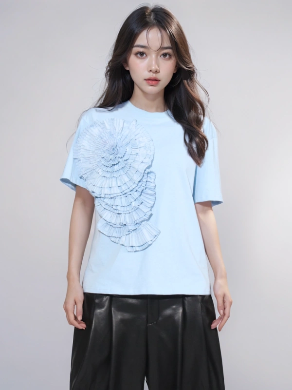 Round Neck Flower Short SLeeve T -shirt