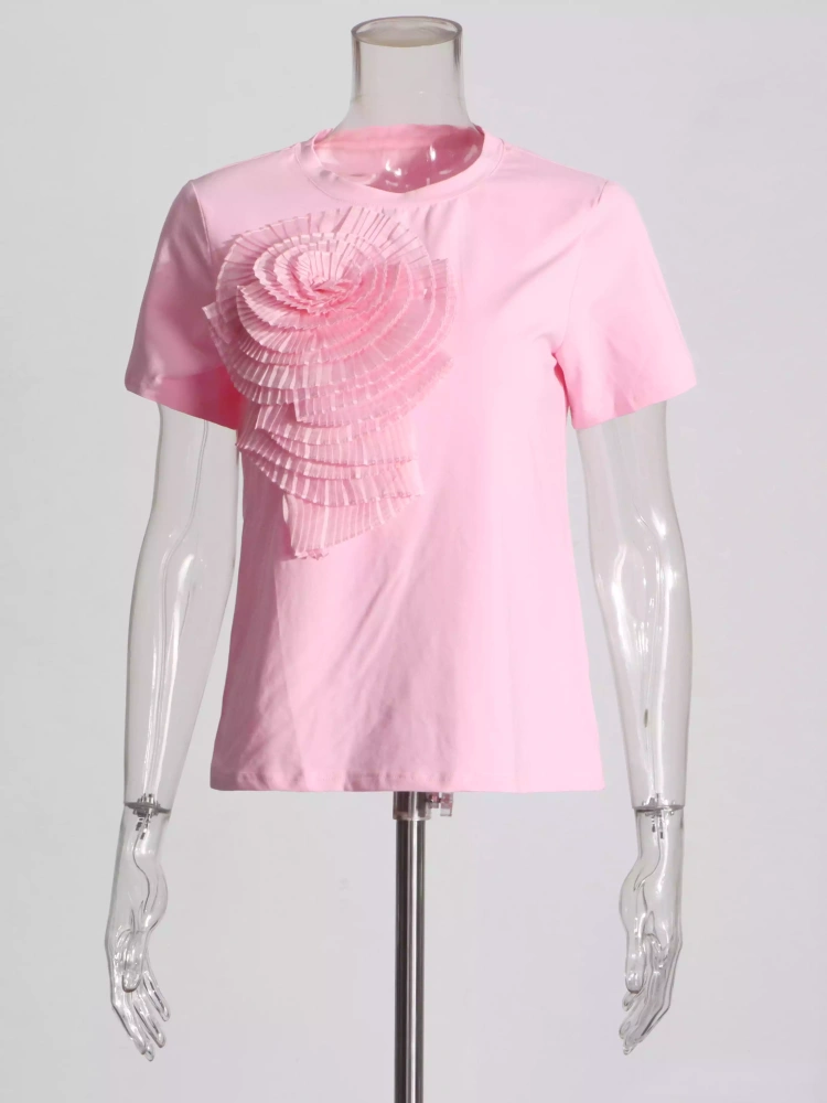 Round Neck Flower Short SLeeve T -shirt