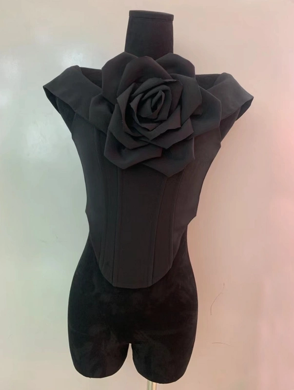Retro 3D Flower One SHoulder Bra Vest  Tops
