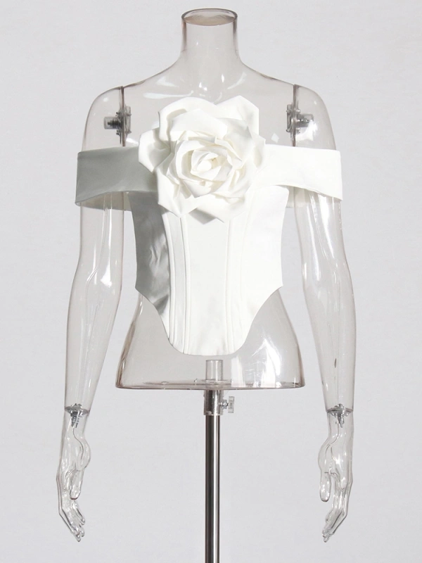 Retro 3D Flower One SHoulder Bra Vest  Tops