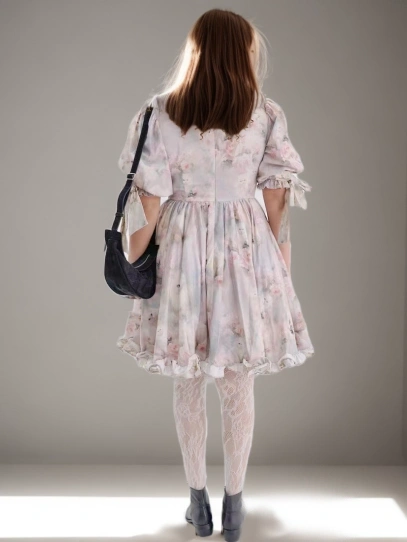 Bubblw Sleeve Printing  Princess  Mini Dress  New