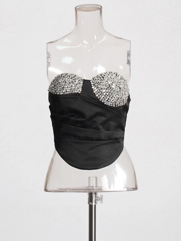 Diamonds Pleated Waist Slimming Strapless  Vest Tops