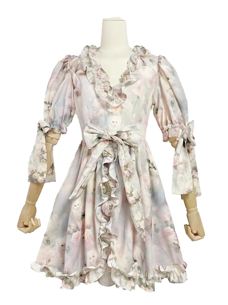 Bubblw Sleeve Printing  Princess  Mini Dress  New