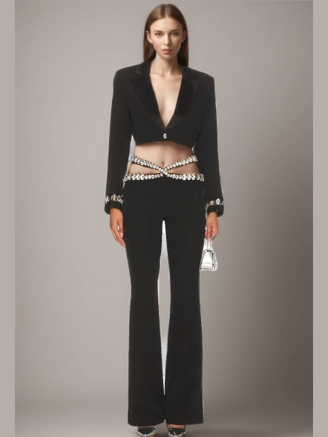HIgh Wsist Bandage Diamonds  Pant  New