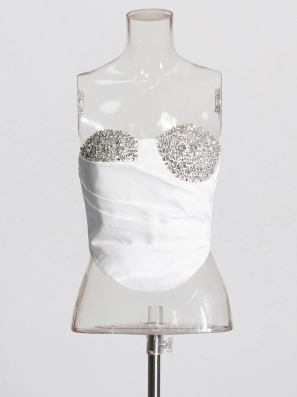 Diamonds Pleated Waist Slimming Strapless  Vest Tops