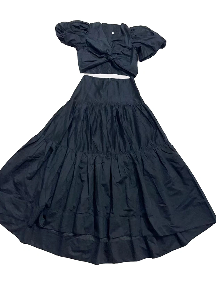 V Neck Bubble Sleeve Tops Two Piece Set New