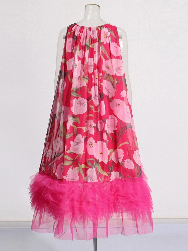 Printed Mesh Ruffled Loose Dresses New