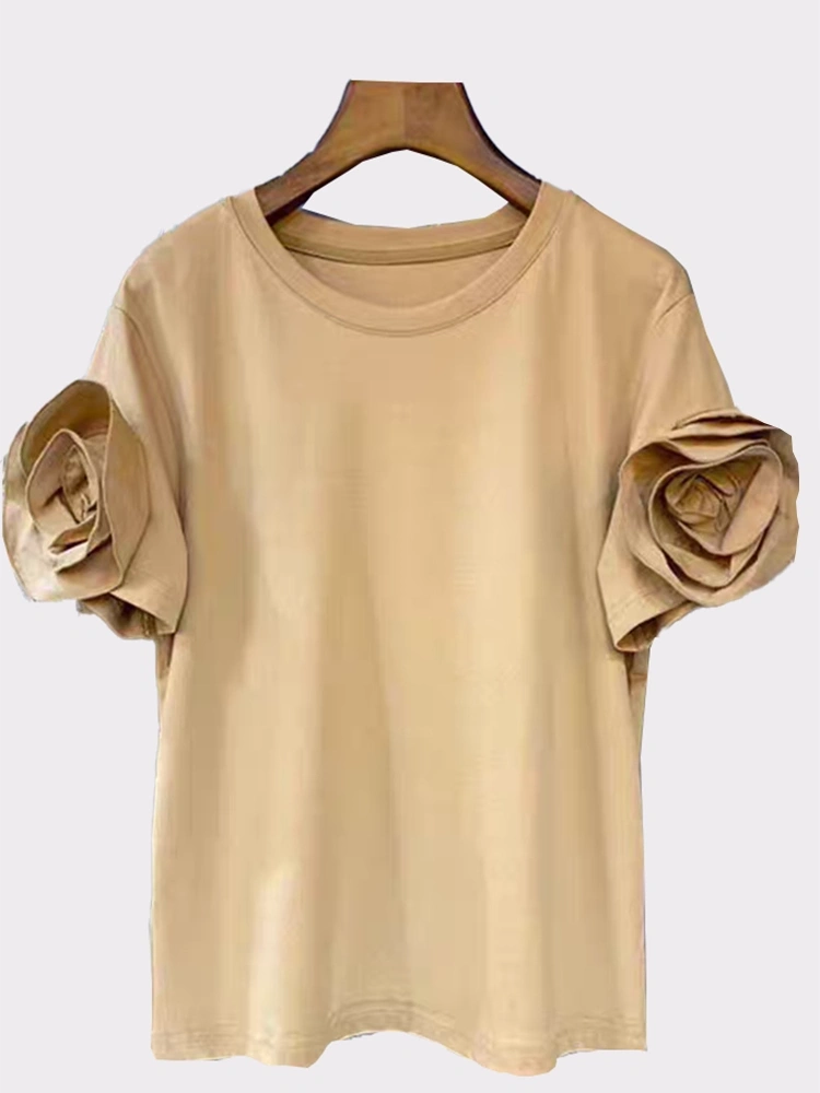 3D Floral Disc Short Sleeve T-shirt New