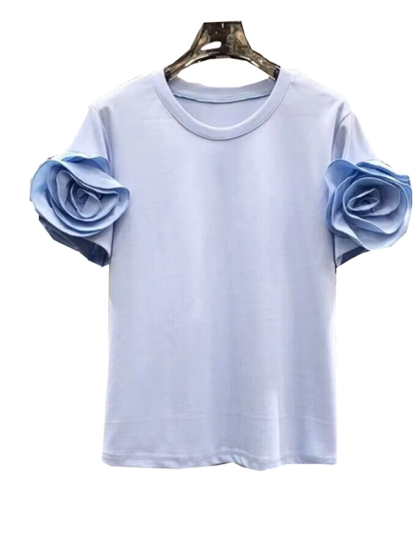3D Floral Disc Short Sleeve T-shirt New